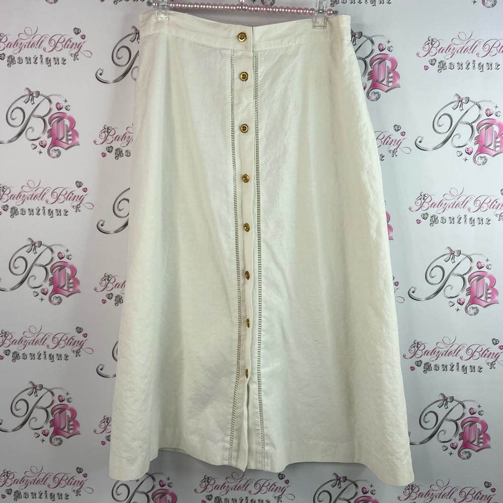 Skirt button up front gold vintage retro Elegant White Button-Down Skirt